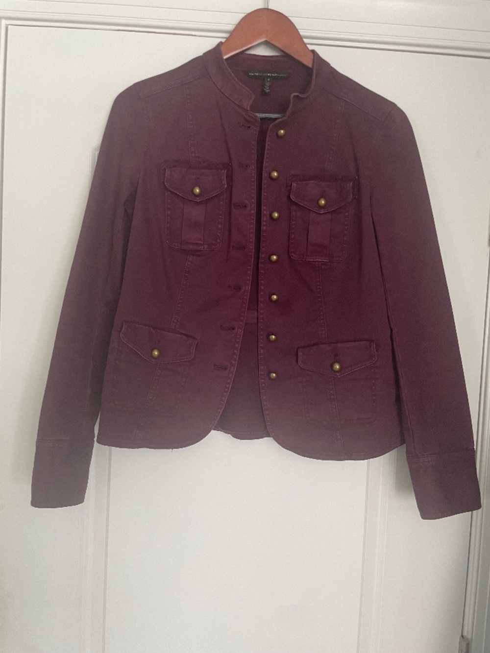 Women's Size 2 White House Black Market Button Up Maroon Jean Jacket
